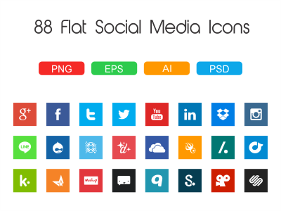 88 Flat Social Media Icons